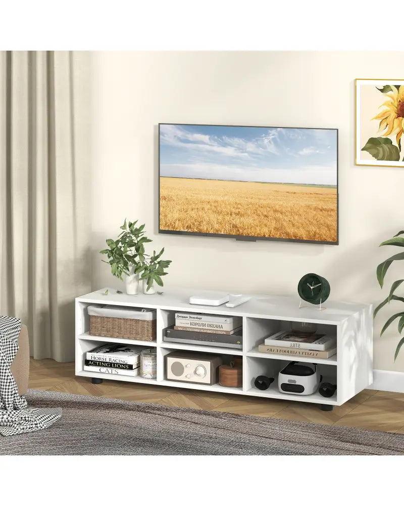TV Stand for TV up to 55 Inch with 6 Storage Compartments-White - White - Entertainment Centers & TV Stands
