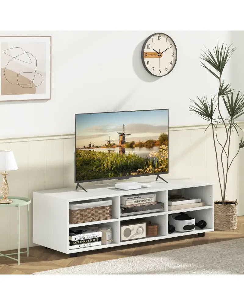 TV Stand for TV up to 55 Inch with 6 Storage Compartments-White - White - Entertainment Centers & TV Stands