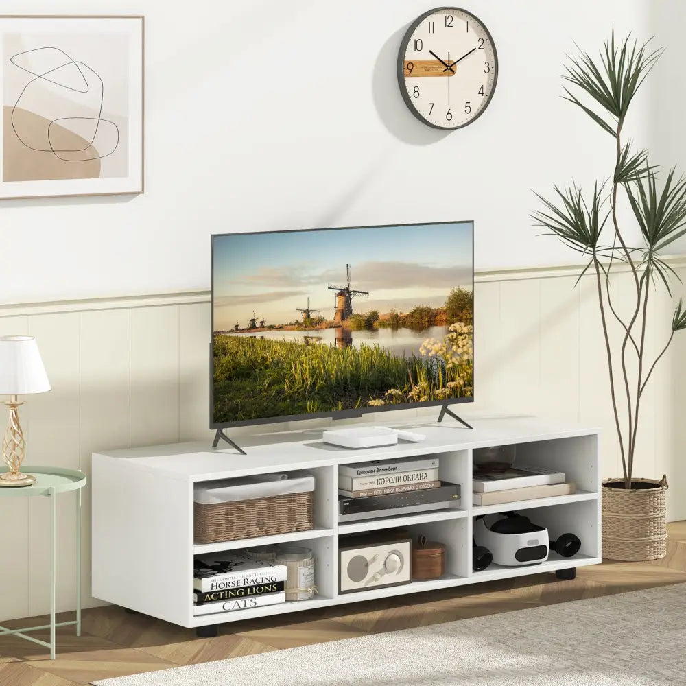 TV Stand for TV up to 55 Inch with 6 Storage Compartments-White - White - Entertainment Centers & TV Stands