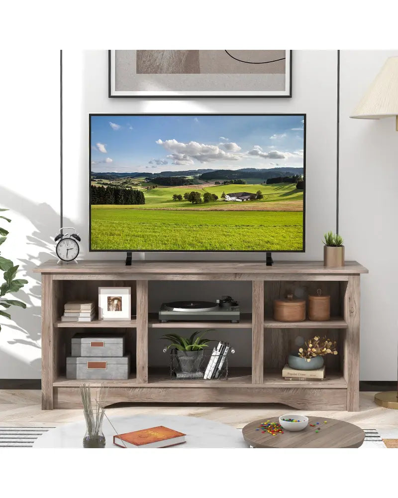 TV Stand for up to 65 Inch Flat Screen TVs with Adjustable Shelves for 18 Inch Electric Fireplace (Not Included)-Gray