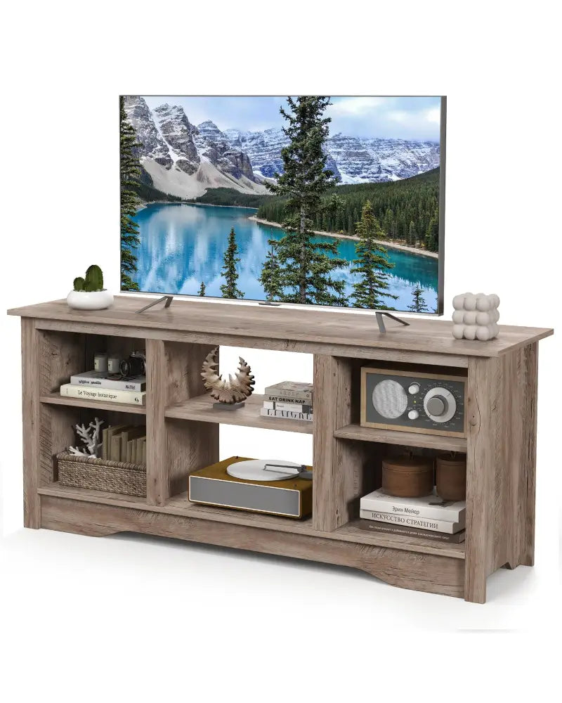 TV Stand for up to 65 Inch Flat Screen TVs with Adjustable Shelves for 18 Inch Electric Fireplace (Not Included)-Gray