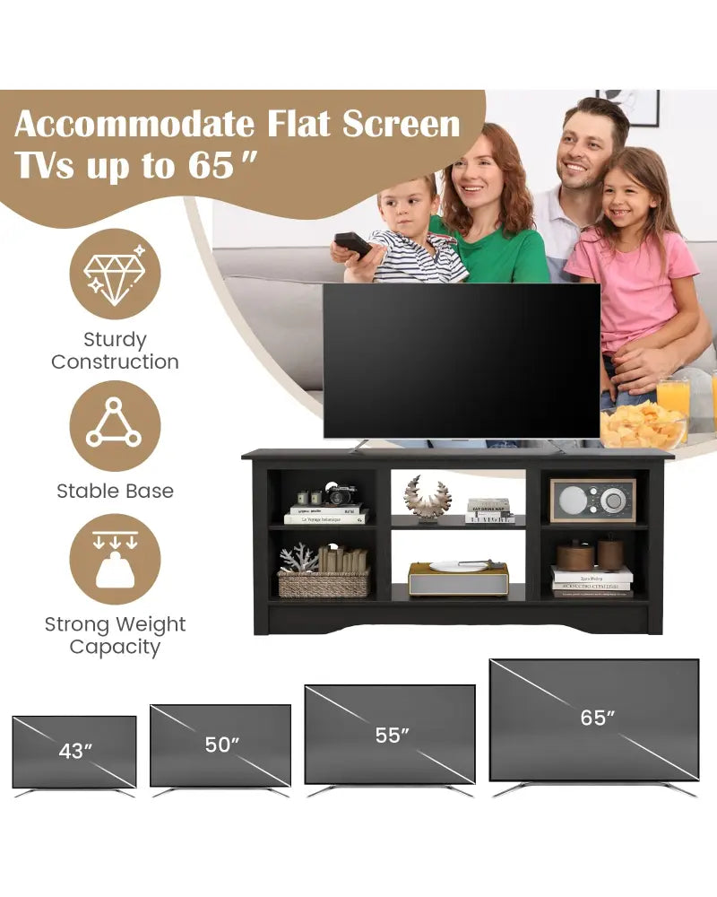 TV Stand for up to 65 Inch Flat Screen TVs with Adjustable Shelves for 18 Inch Electric Fireplace (Not Included)-Black