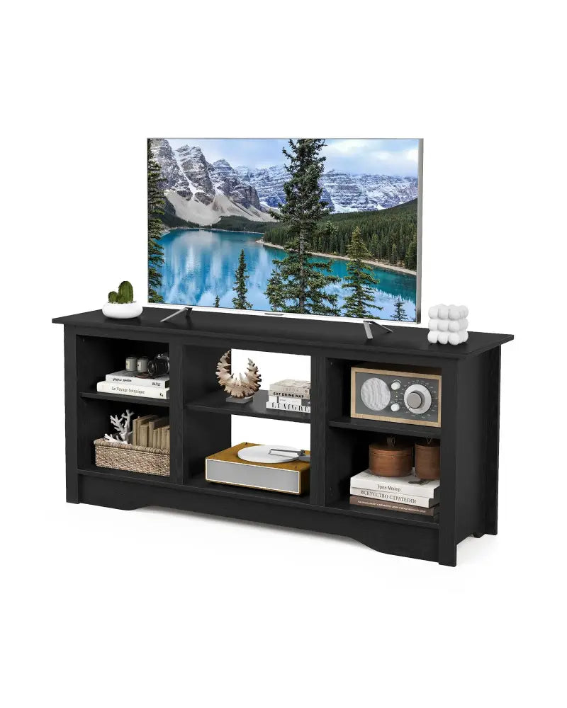 TV Stand for up to 65 Inch Flat Screen TVs with Adjustable Shelves for 18 Inch Electric Fireplace (Not Included)-Black