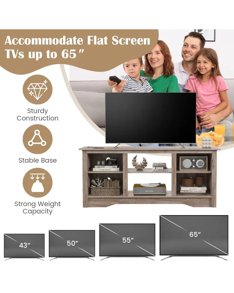 TV Stand for up to 65 Inch Flat Screen TVs with Adjustable Shelves for 18 Inch Electric Fireplace (Not Included)-Gray
