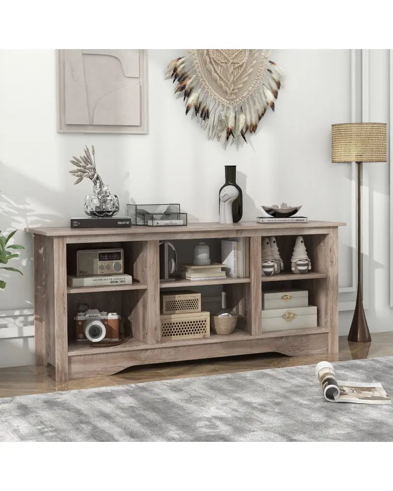 TV Stand for up to 65 Inch Flat Screen TVs with Adjustable Shelves for 18 Inch Electric Fireplace (Not Included)-Gray