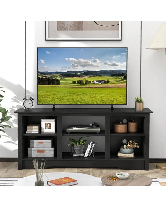 TV Stand for up to 65 Inch Flat Screen TVs with Adjustable Shelves for 18 Inch Electric Fireplace (Not Included)-Black