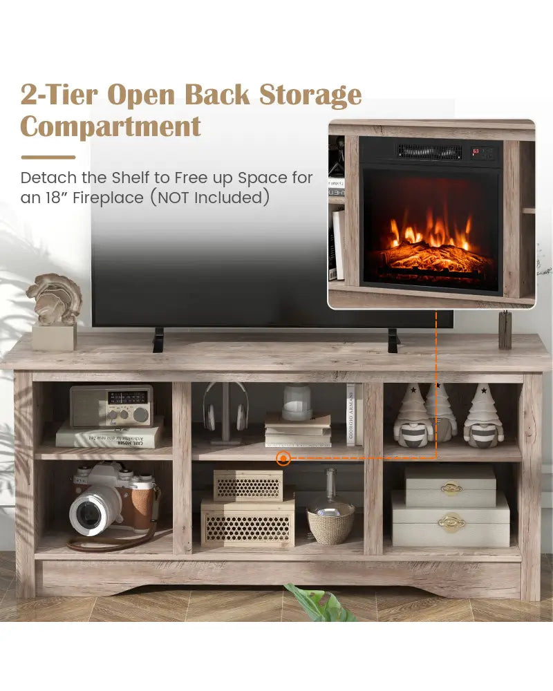TV Stand for up to 65 Inch Flat Screen TVs with Adjustable Shelves for 18 Inch Electric Fireplace (Not Included)-Gray