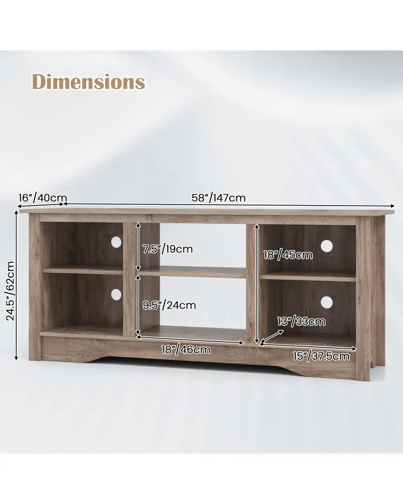 TV Stand for up to 65 Inch Flat Screen TVs with Adjustable Shelves for 18 Inch Electric Fireplace (Not Included)-Gray