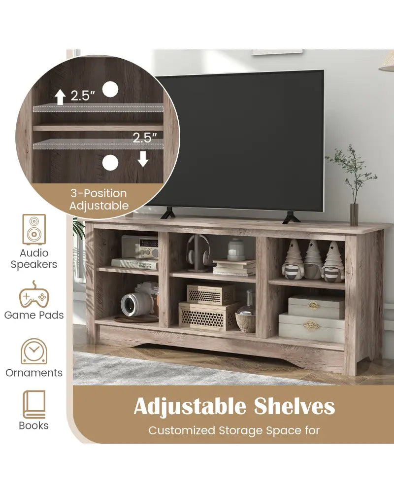 TV Stand for up to 65 Inch Flat Screen TVs with Adjustable Shelves for 18 Inch Electric Fireplace (Not Included)-Gray