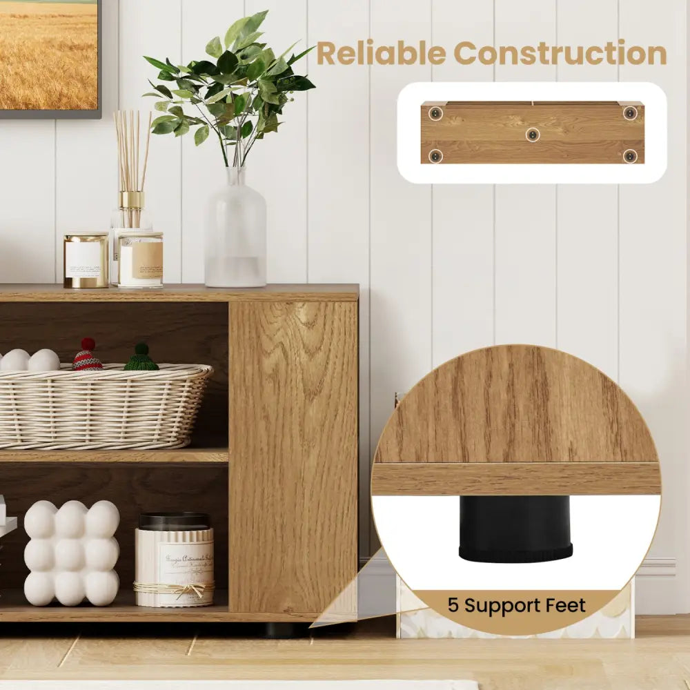TV Stand Modern Wood Storage Console Entertainment Center-Natural - Natural - Entertainment Centers & TV Stands