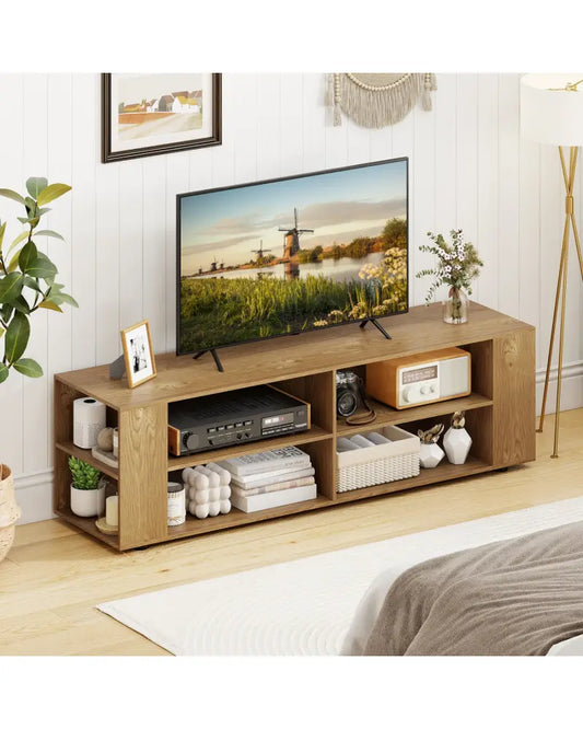 TV Stand Modern Wood Storage Console Entertainment Center-Natural - Natural - Entertainment Centers & TV Stands