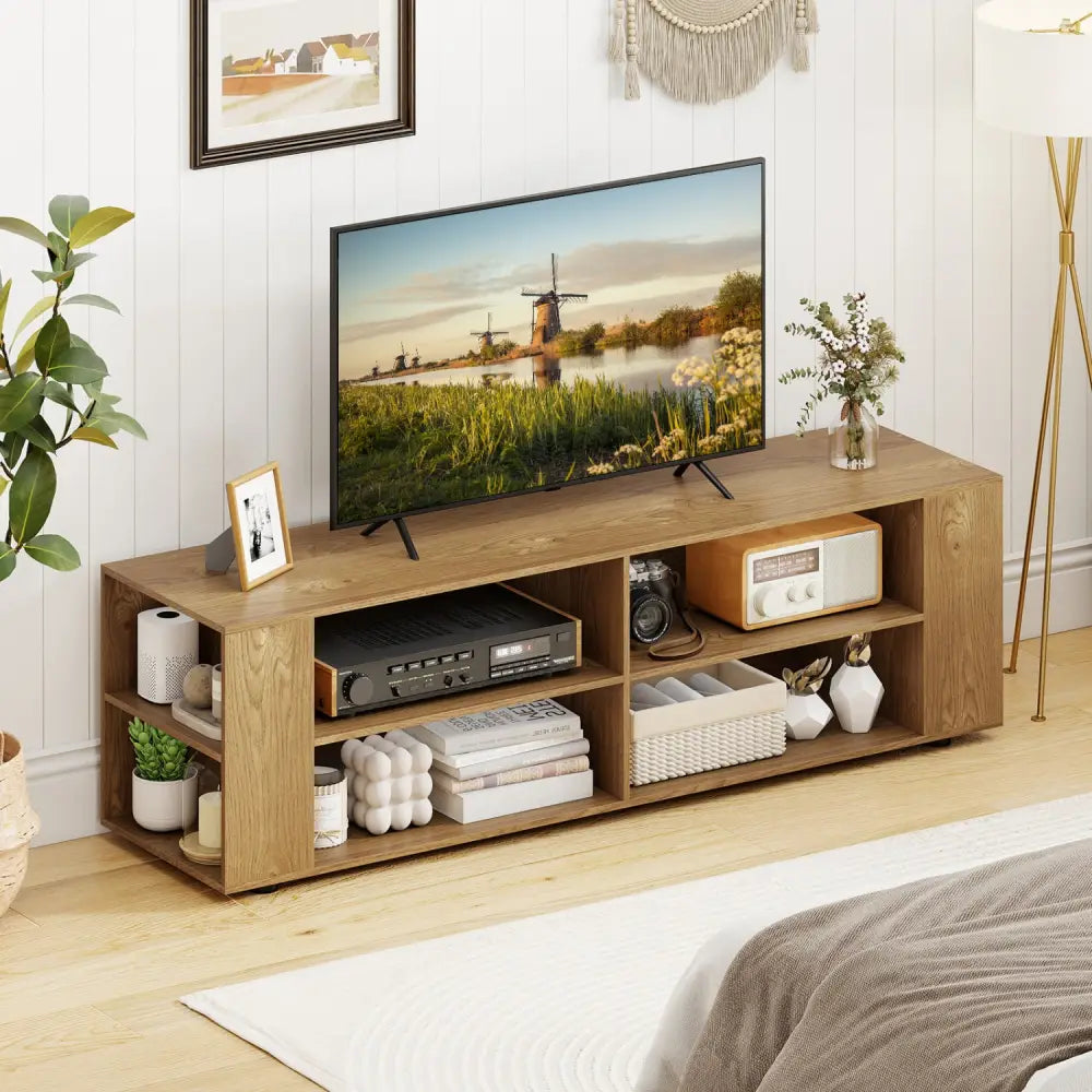 TV Stand Modern Wood Storage Console Entertainment Center-Natural - Natural - Entertainment Centers & TV Stands