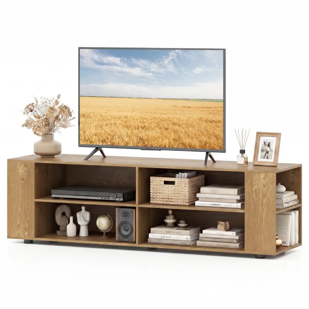TV Stand Modern Wood Storage Console Entertainment Center-Natural - Natural - Entertainment Centers & TV Stands