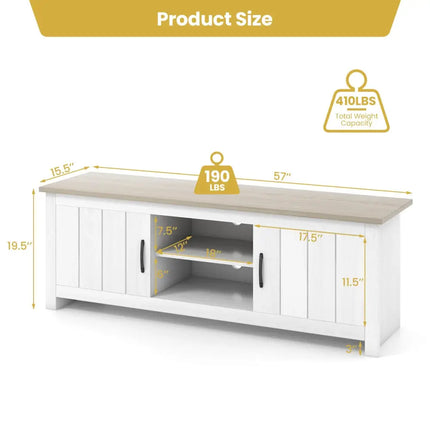 TV Stand with 2 Cabinets and Open Shelves for TVs up to 65 Inch-Natural - Natural - Living Room