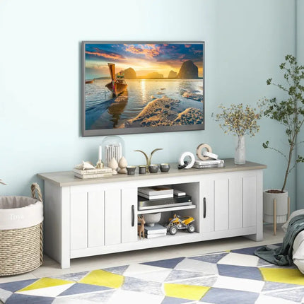 TV Stand with 2 Cabinets and Open Shelves for TVs up to 65 Inch-Natural - Natural - Living Room