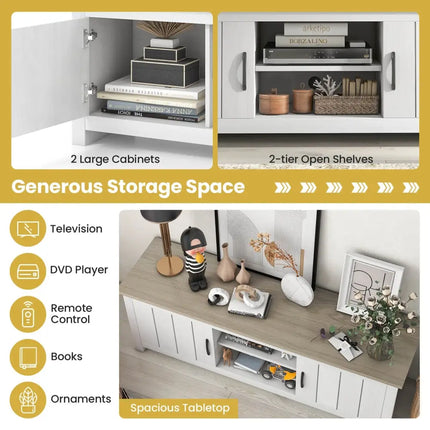 TV Stand with 2 Cabinets and Open Shelves for TVs up to 65 Inch-Natural - Natural - Living Room