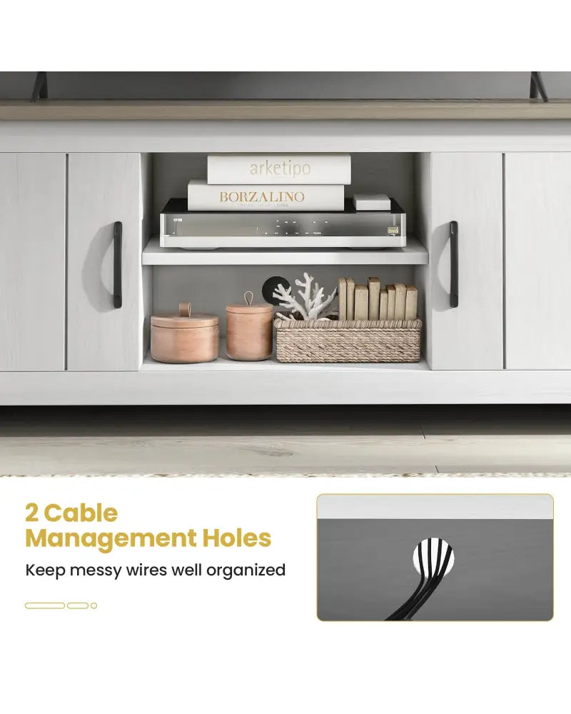 TV Stand with 2 Cabinets and Open Shelves for TVs up to 65 Inch-Natural - Natural - Entertainment Centers & TV Stands