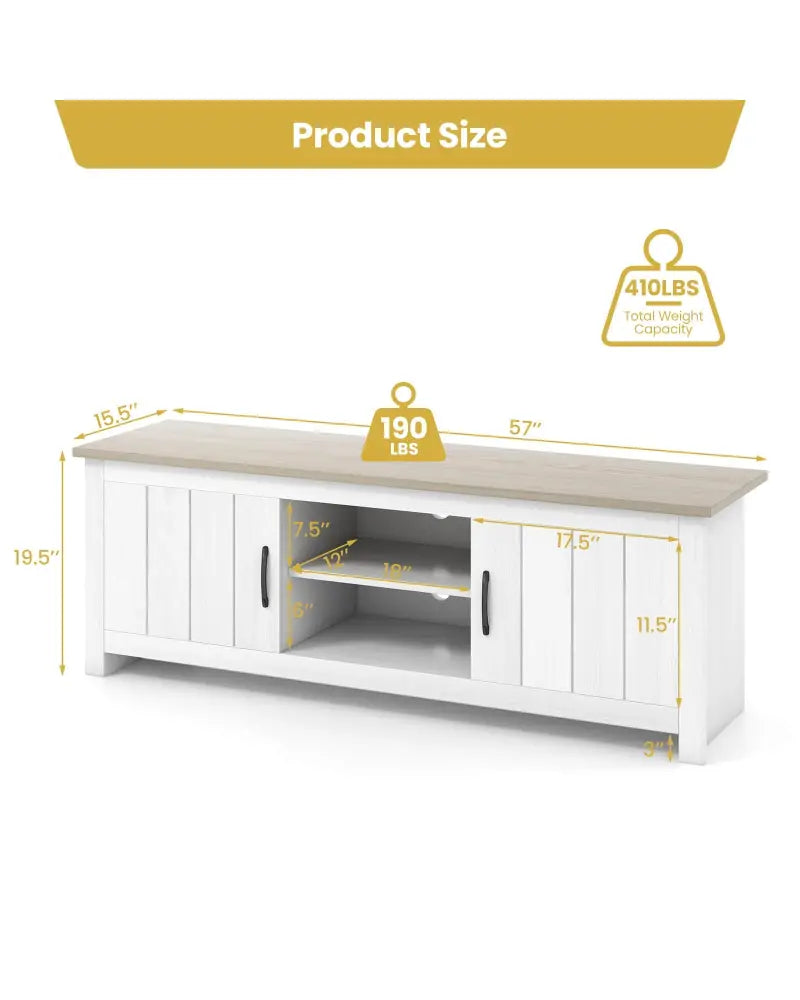 TV Stand with 2 Cabinets and Open Shelves for TVs up to 65 Inch-Natural - Natural - Entertainment Centers & TV Stands