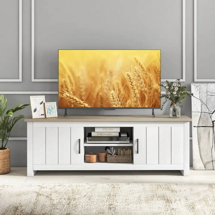 TV Stand with 2 Cabinets and Open Shelves for TVs up to 65 Inch-Natural - Natural - Living Room
