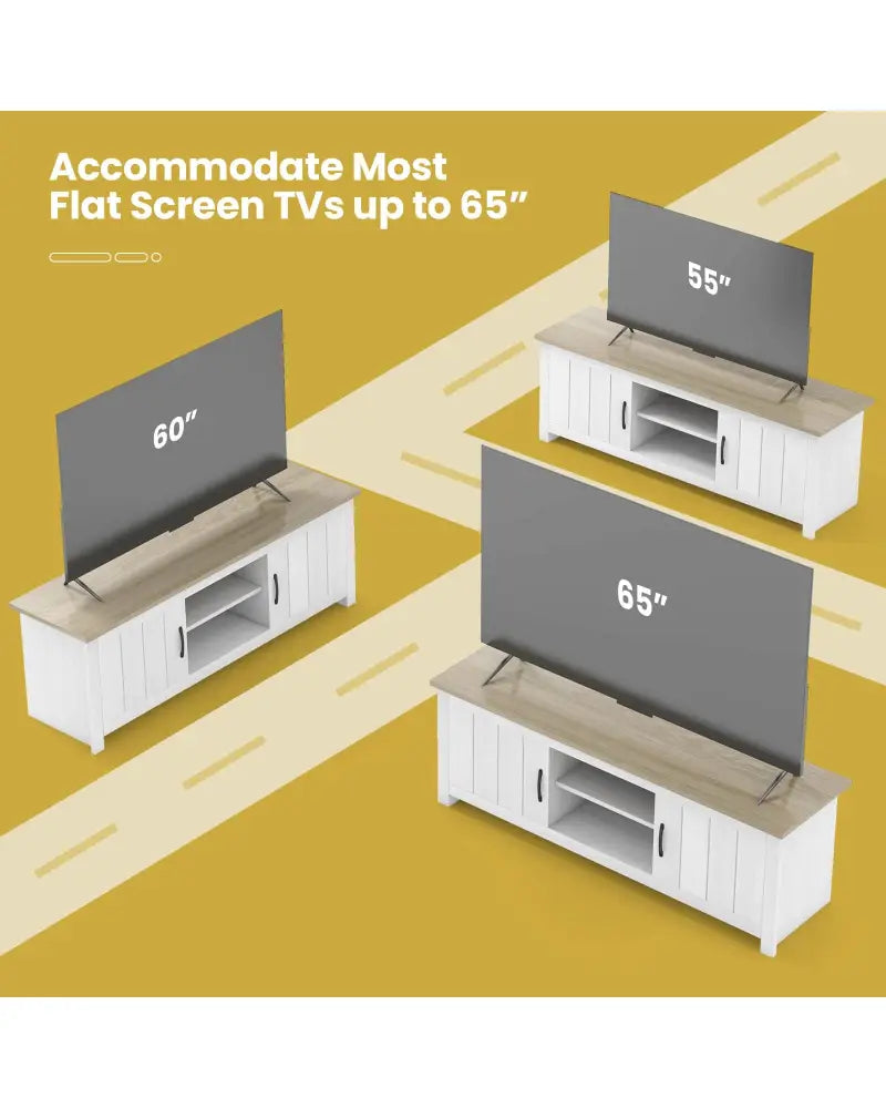 TV Stand with 2 Cabinets and Open Shelves for TVs up to 65 Inch-Natural - Natural - Entertainment Centers & TV Stands