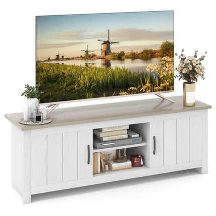 TV Stand with 2 Cabinets and Open Shelves for TVs up to 65 Inch-Natural - Natural - Living Room