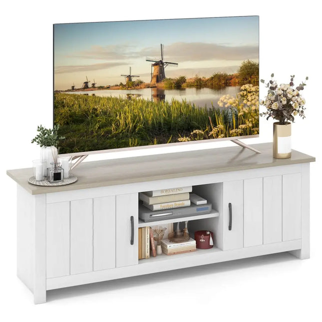 TV Stand with 2 Cabinets and Open Shelves for TVs up to 65 Inch-Natural - Natural - Living Room