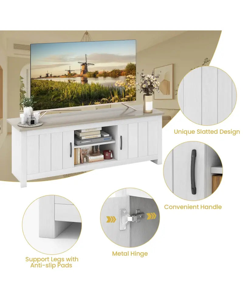 TV Stand with 2 Cabinets and Open Shelves for TVs up to 65 Inch-Natural - Natural - Entertainment Centers & TV Stands