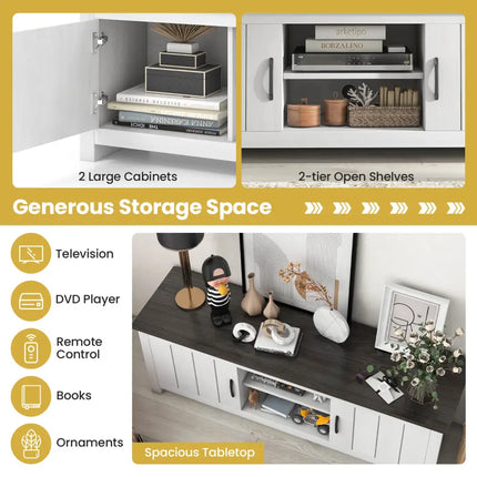 TV Stand with 2 Cabinets and Open Shelves for TVs up to 65 Inches-Black - Dark Brown - Living Room
