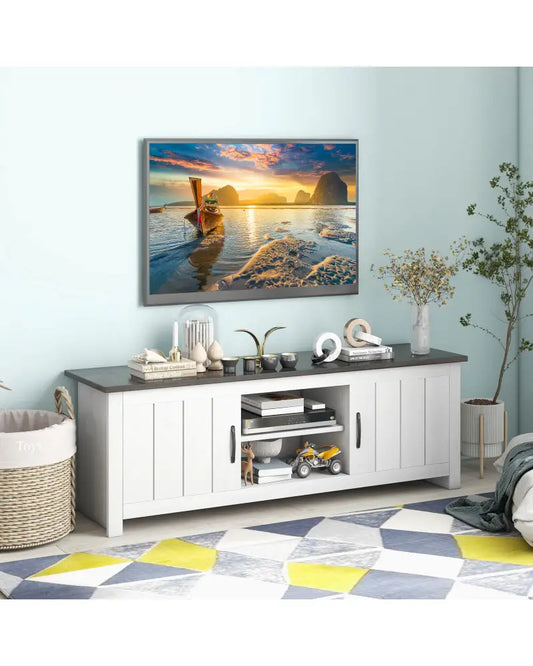 TV Stand with 2 Cabinets and Open Shelves for TVs up to 65 Inches-Black - Dark Brown - Entertainment Centers & TV Stands