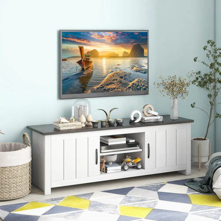 TV Stand with 2 Cabinets and Open Shelves for TVs up to 65 Inches-Black - Dark Brown - Living Room