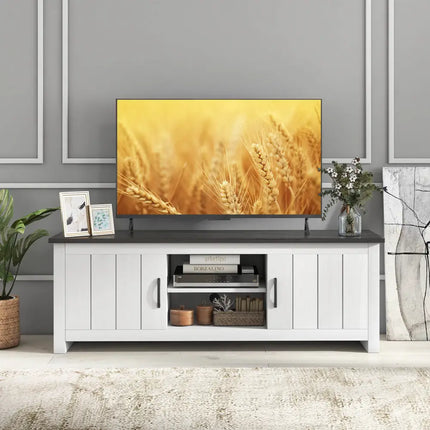TV Stand with 2 Cabinets and Open Shelves for TVs up to 65 Inches-Black - Dark Brown - Living Room
