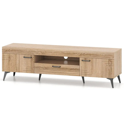 TV Stand with 2 Cabinets and Storage Drawer for 65 Inches TVs-Oak - Oak - Entertainment Centers & TV Stands
