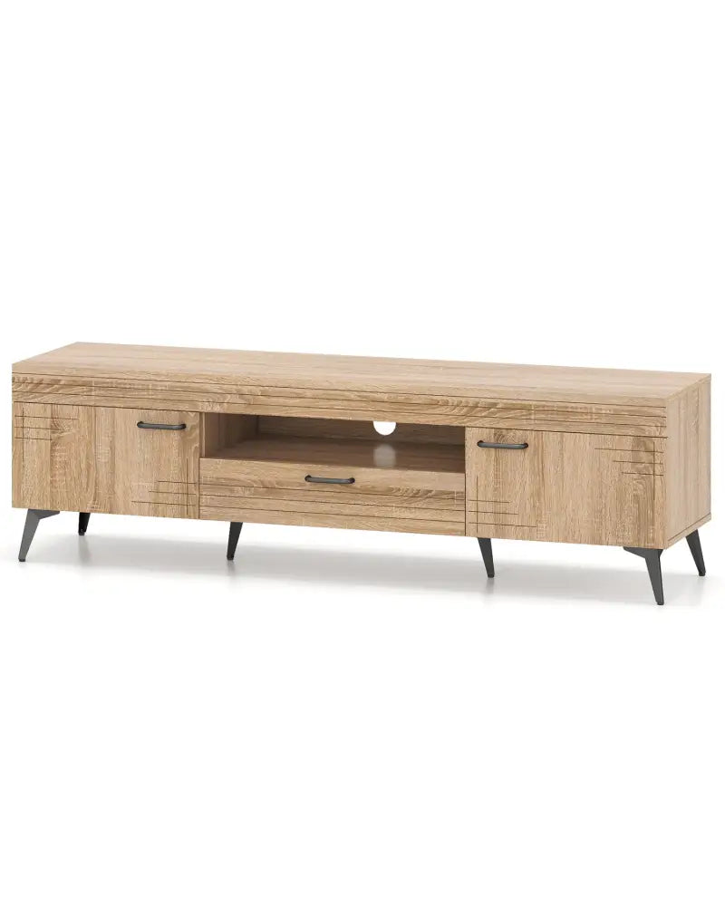 TV Stand with 2 Cabinets and Storage Drawer for 65 Inches TVs-Oak - Oak - Entertainment Centers & TV Stands