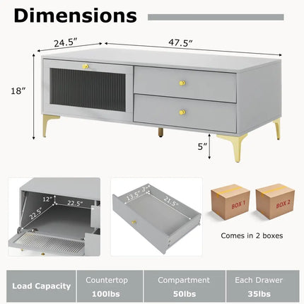 TV Stand with Compartment and Drawers for 55 Inch TV-Gray - Gray - Entertainment Centers & TV Stands