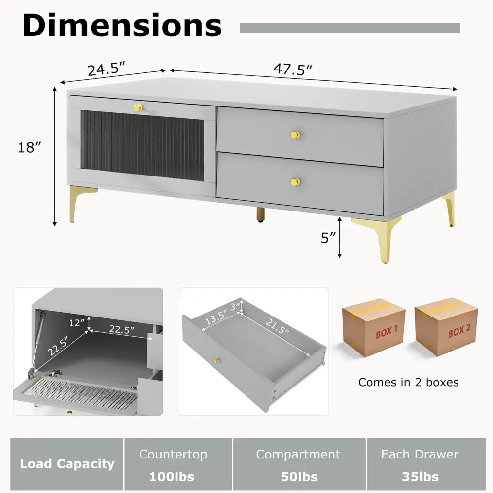 TV Stand with Compartment and Drawers for 55 Inch TV-Gray - Gray - Entertainment Centers & TV Stands