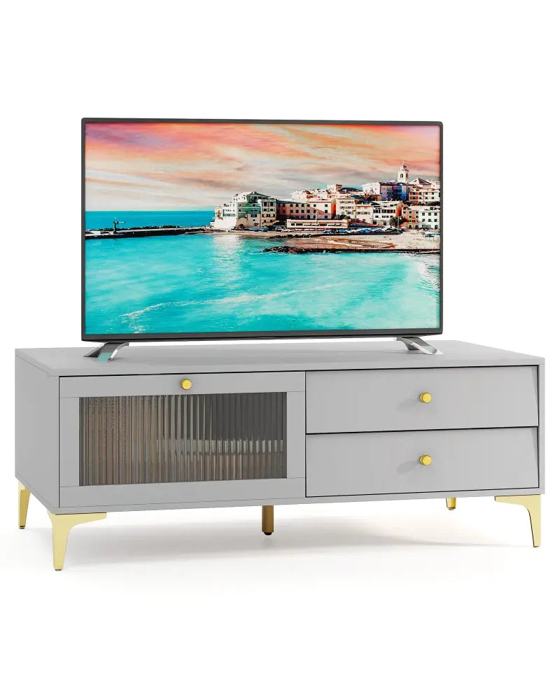 TV Stand with Compartment and Drawers for 55 Inch TV-Gray - Gray - Entertainment Centers & TV Stands
