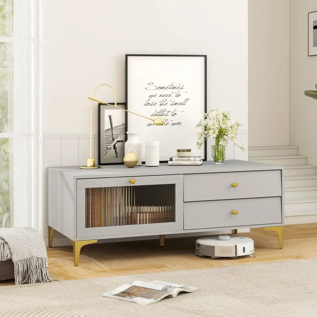 TV Stand with Compartment and Drawers for 55 Inch TV-Gray - Gray - Entertainment Centers & TV Stands