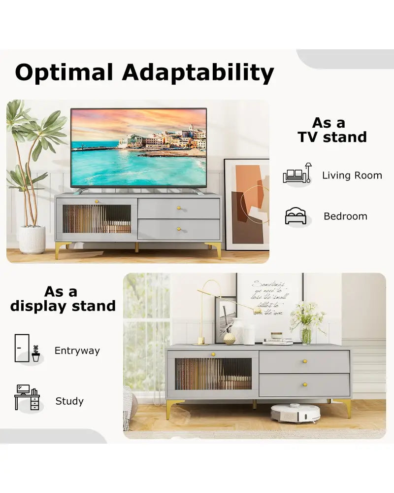 TV Stand with Compartment and Drawers for 55 Inch TV-Gray - Gray - Entertainment Centers & TV Stands