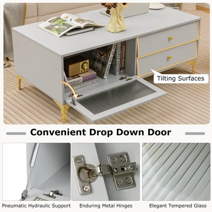 TV Stand with Compartment and Drawers for 55 Inch TV-Gray - Gray - Entertainment Centers & TV Stands