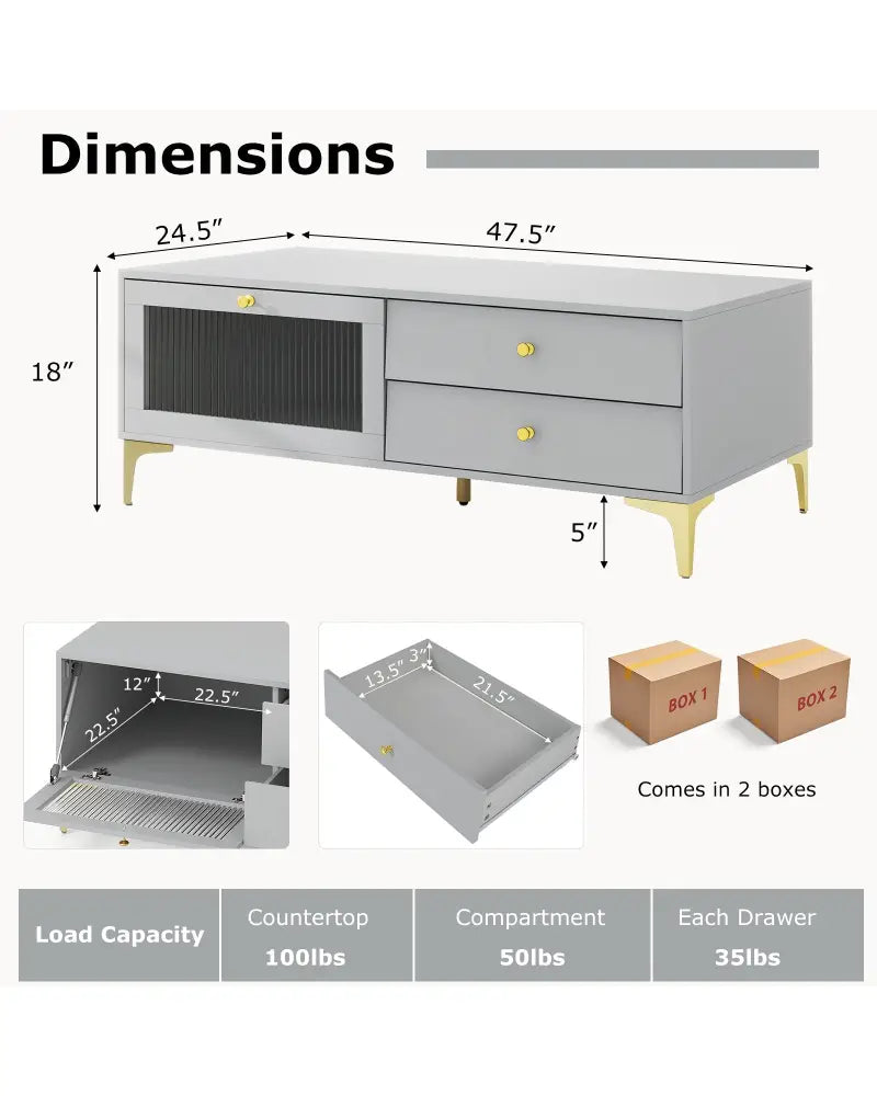 TV Stand with Compartment and Drawers for 55 Inch TV-Gray - Gray - Entertainment Centers & TV Stands