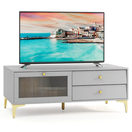 TV Stand with Compartment and Drawers for 55 Inch TV-Gray - Gray - Entertainment Centers & TV Stands