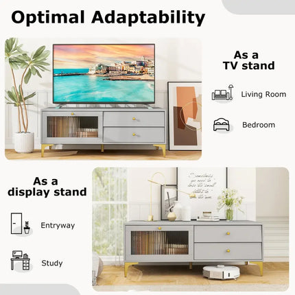 TV Stand with Compartment and Drawers for 55 Inch TV-Gray - Gray - Entertainment Centers & TV Stands
