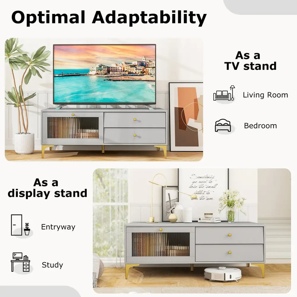TV Stand with Compartment and Drawers for 55 Inch TV-Gray - Gray - Entertainment Centers & TV Stands