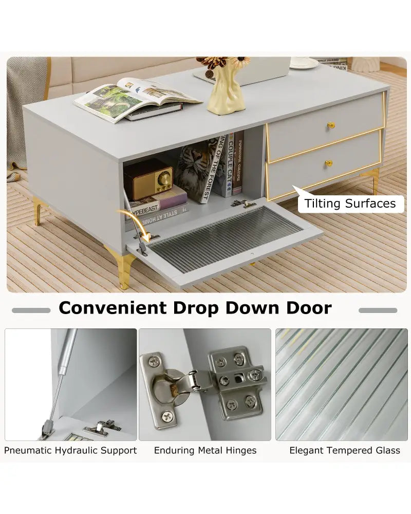 TV Stand with Compartment and Drawers for 55 Inch TV-Gray - Gray - Entertainment Centers & TV Stands