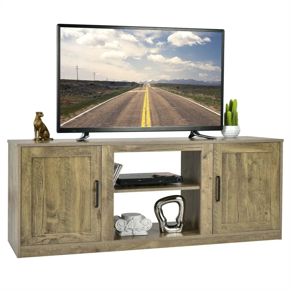 TV Stand with Double Barn Doors for TVs up to 65 Inch-Natural - Natural - Entertainment Centers & TV Stands