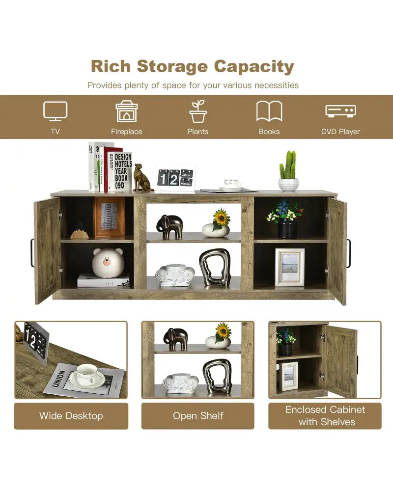 TV Stand with Double Barn Doors for TVs up to 65 Inch-Natural - Natural - Entertainment Centers & TV Stands