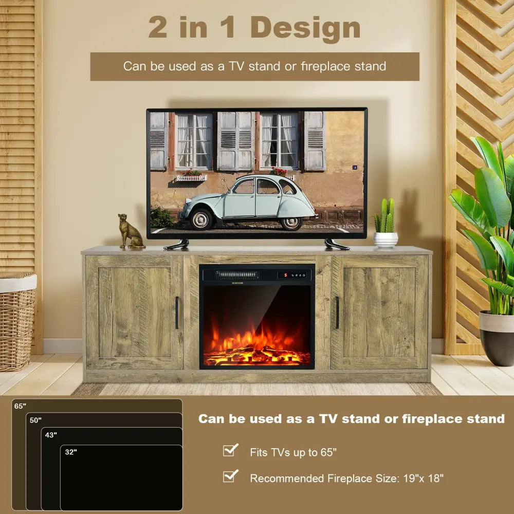 TV Stand with Double Barn Doors for TVs up to 65 Inch-Natural - Natural - Entertainment Centers & TV Stands
