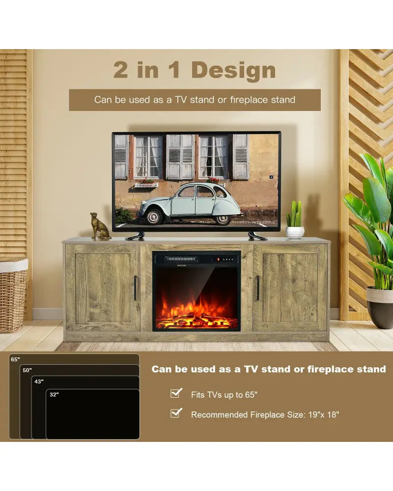 TV Stand with Double Barn Doors for TVs up to 65 Inch-Natural - Natural - Entertainment Centers & TV Stands