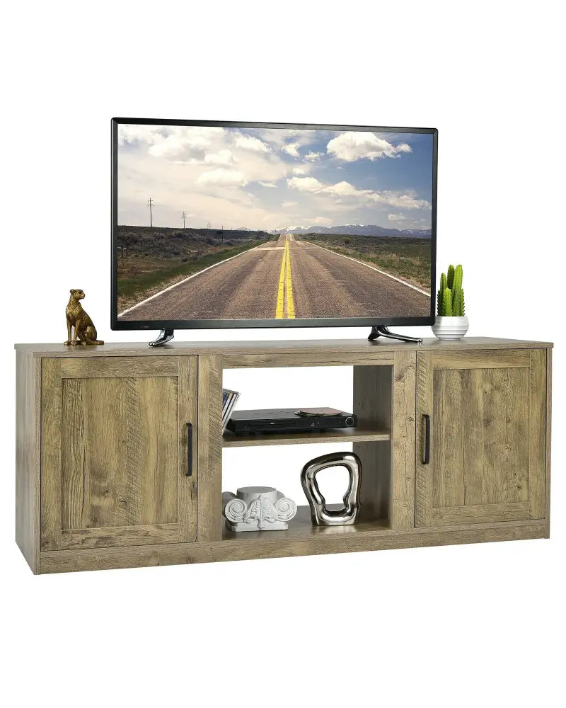 TV Stand with Double Barn Doors for TVs up to 65 Inch-Natural - Natural - Entertainment Centers & TV Stands