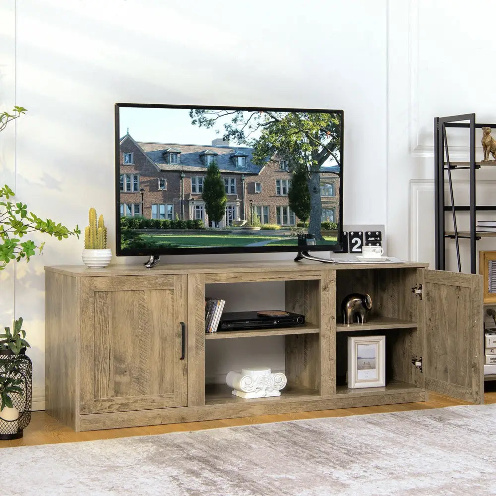TV Stand with Double Barn Doors for TVs up to 65 Inch-Natural - Natural - Entertainment Centers & TV Stands